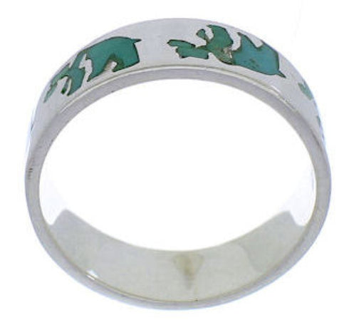 Turquoise Inlay Sterling Silver Bear Ring Band Size 6-1/4 UX32467